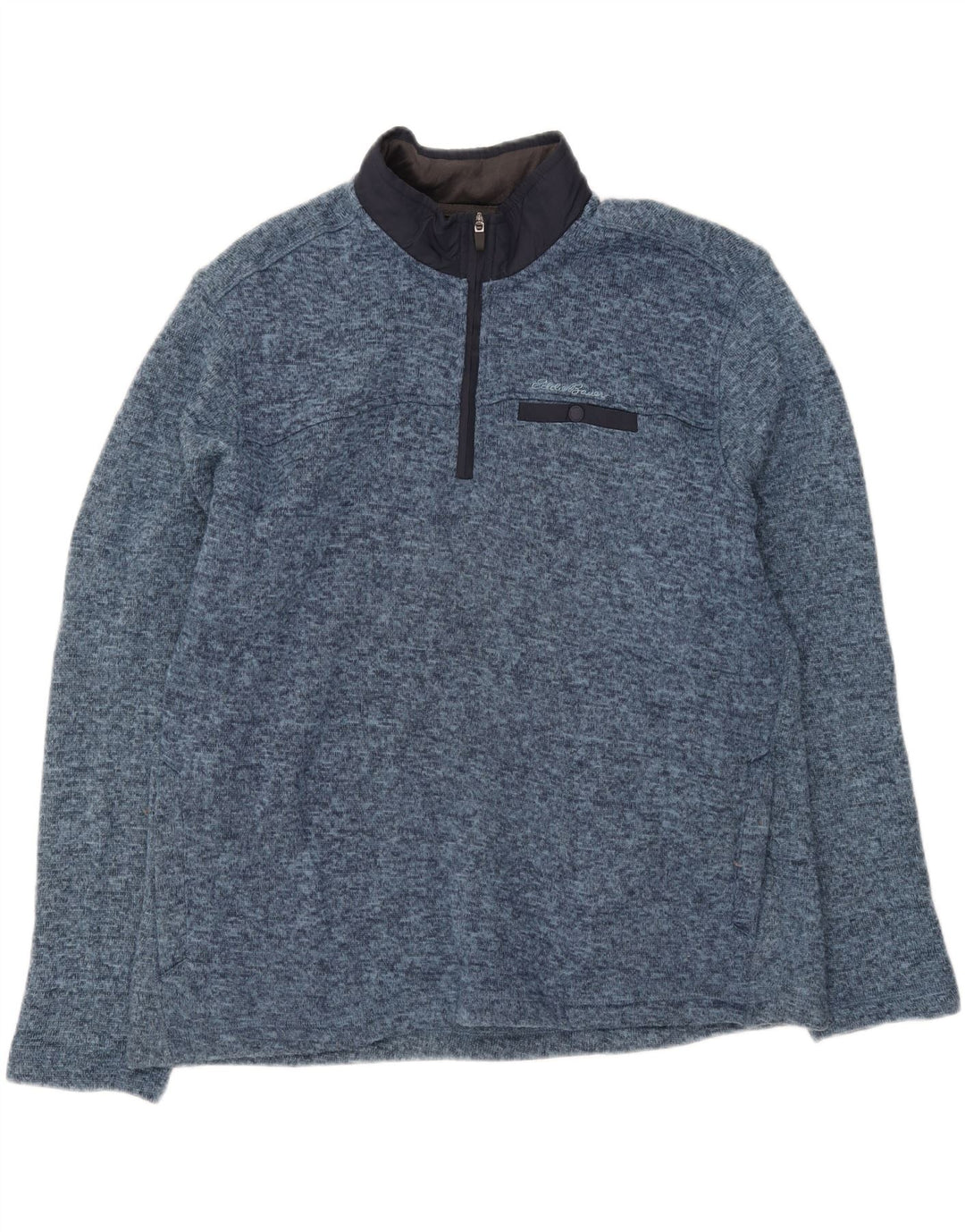 EDDIE BAUER Mens Zip Neck Sweatshirt Jumper XL Navy Blue Flecked Polyester Vintage Eddie Bauer and Second-Hand Eddie Bauer from Messina Hembry 