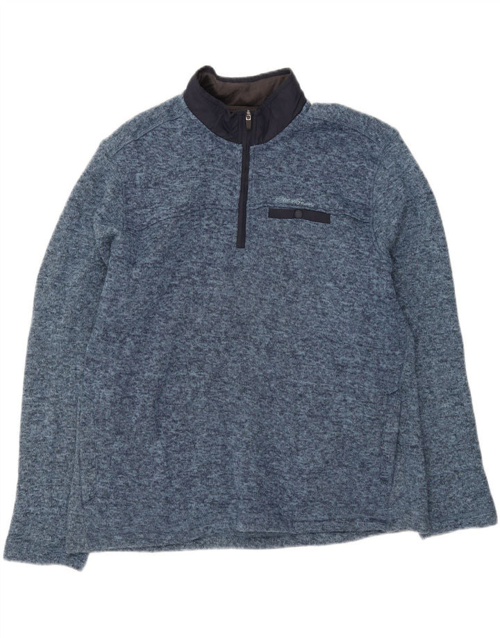 EDDIE BAUER Mens Zip Neck Sweatshirt Jumper XL Navy Blue Flecked Polyester Vintage Eddie Bauer and Second-Hand Eddie Bauer from Messina Hembry 