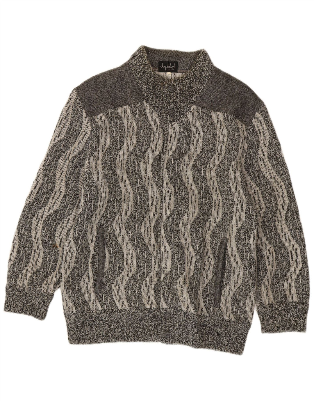 De Pletrl Herre Cardigan Sweater IT 50 Medium Grå Chevron Uld