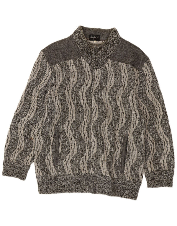 De Pletrl Mens Cardigan Sweater IT 50 Medium Grey Chevron Wool