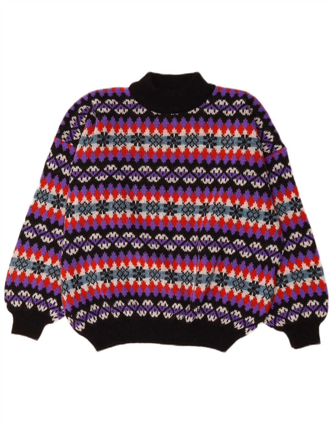 Vintage Mens Turtle Neck Jumper Sweater Large Multicoloured Fair Isle