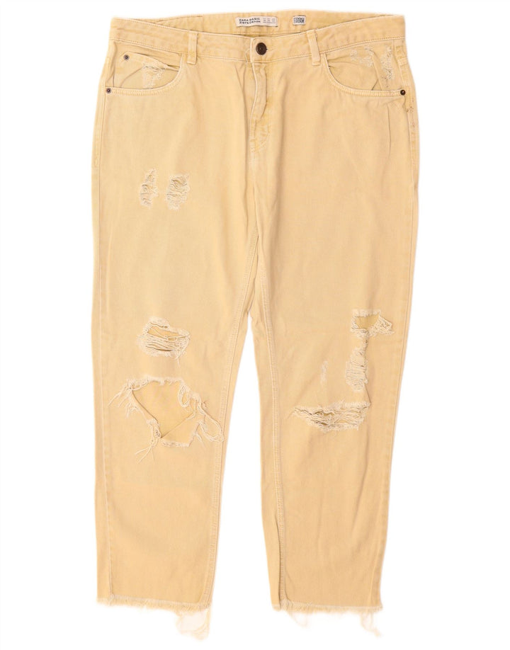 ZARA Womens Distressed Cropped Jeans EU 40 Medium W30 L25 Beige Cotton