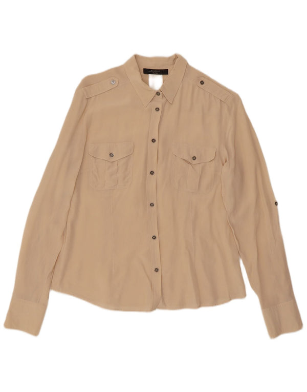 Max Mara Womens Long Sleeve Military Shirt Large Beige Silk