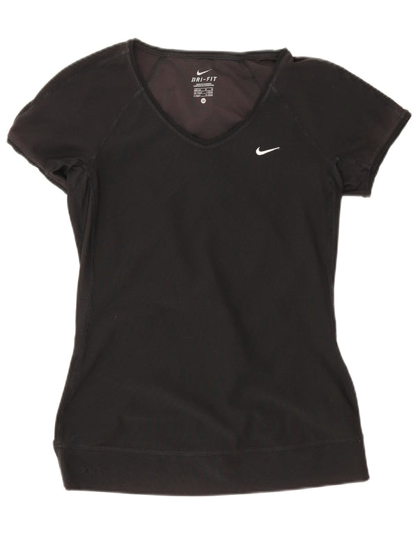Nike Mujer Dri Fit Camiseta Top UK 12/14 Mediano Negro Poliéster