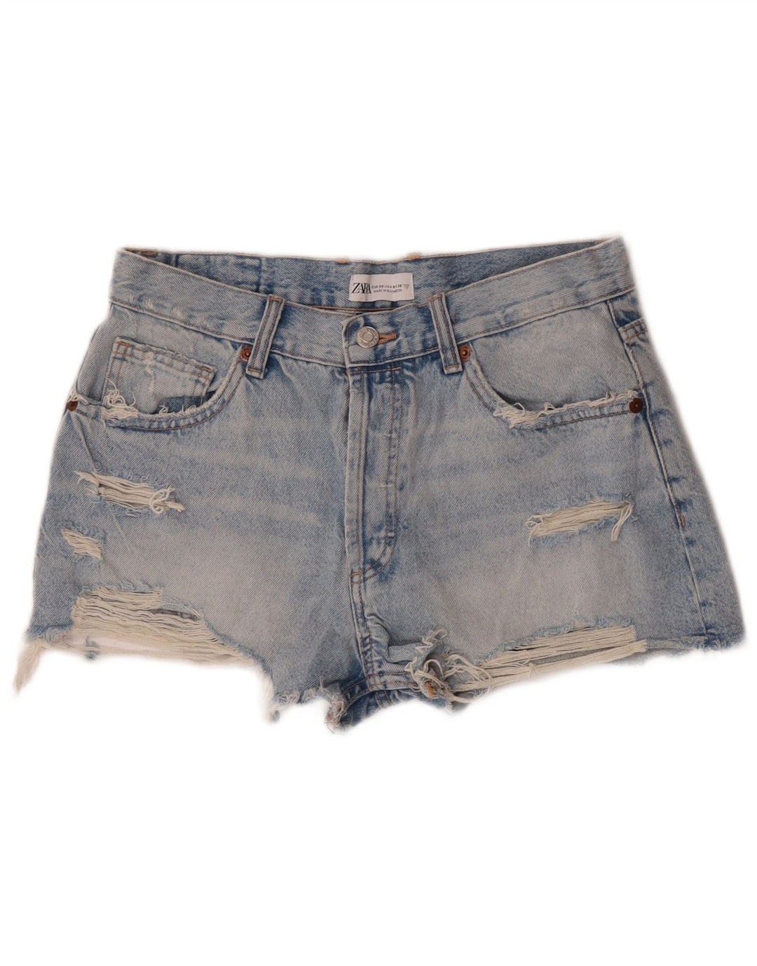 Zara Womens Distressed Denim Shorts EU 38 Small W28  Blue Cotton