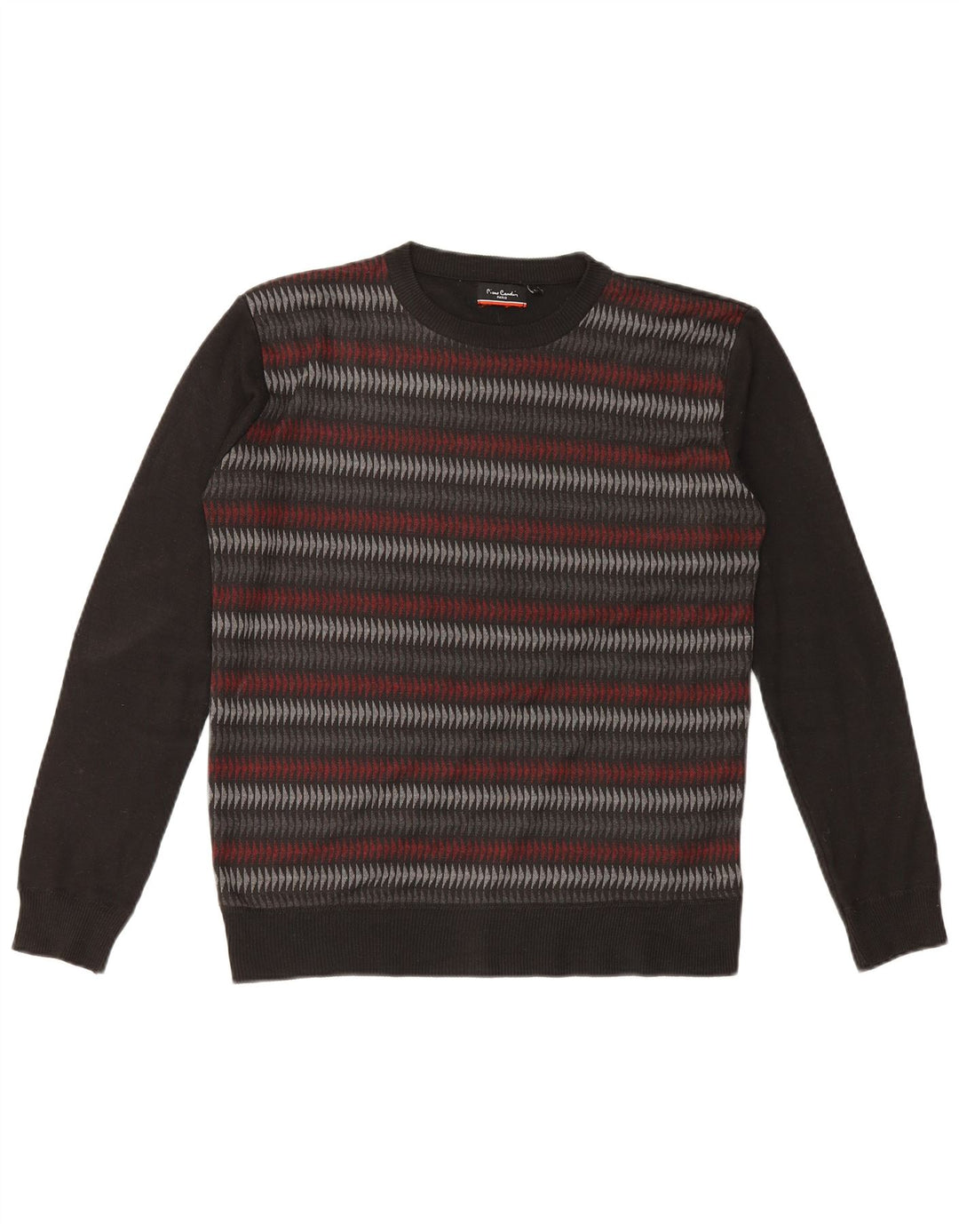 Pierre Cardin Mens Crew Neck Jumper Sweater Large Black Geometric Polyester
