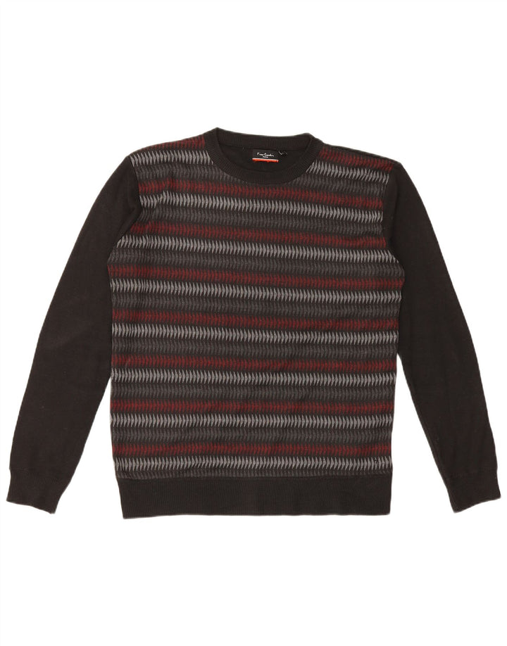 Pierre Cardin Mens Crew Neck Jumper Sweater Large Black Geometric Polyester