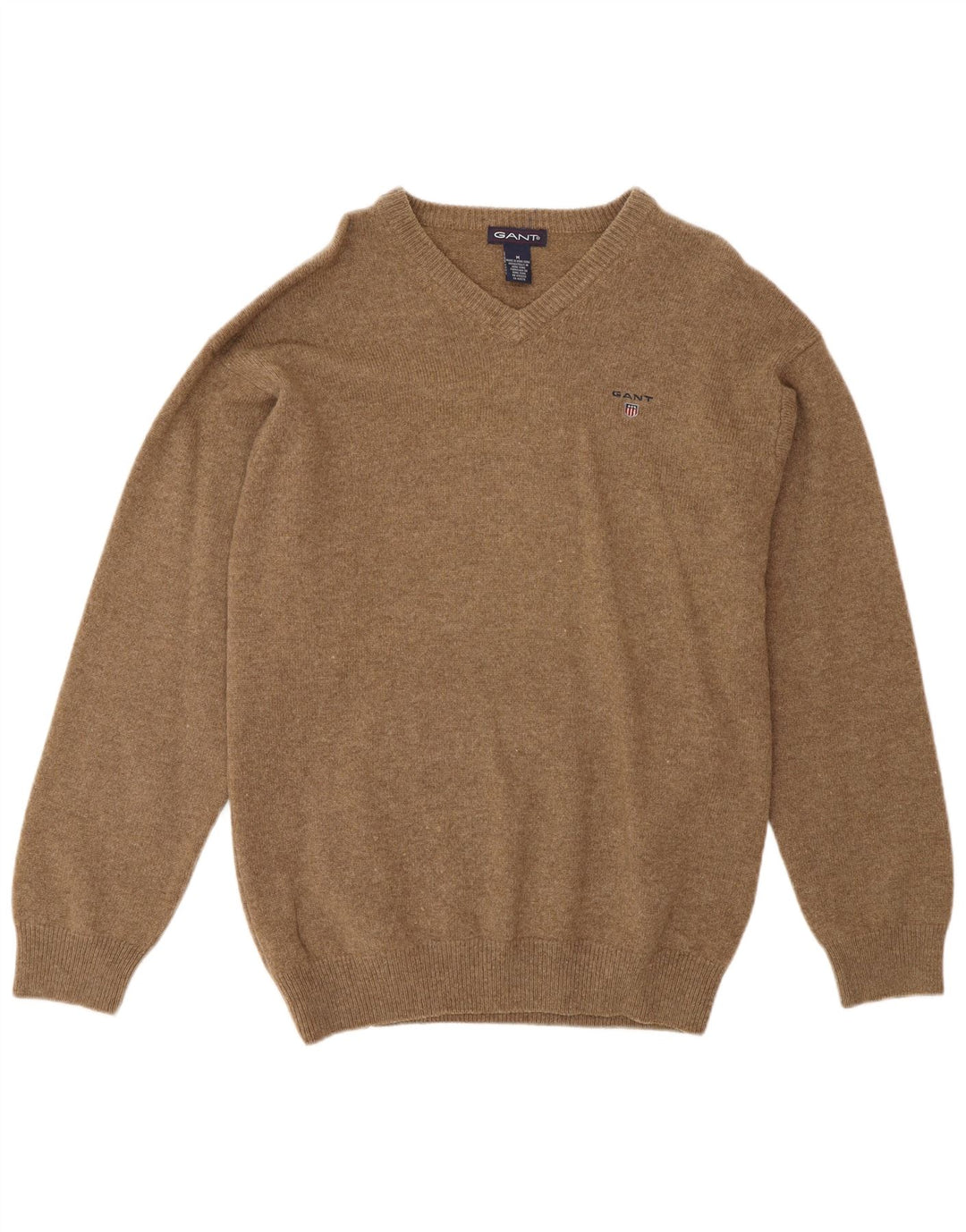 Gant Mens V-Neck Jumper Sweater Medium Brown Flecked Lambswool