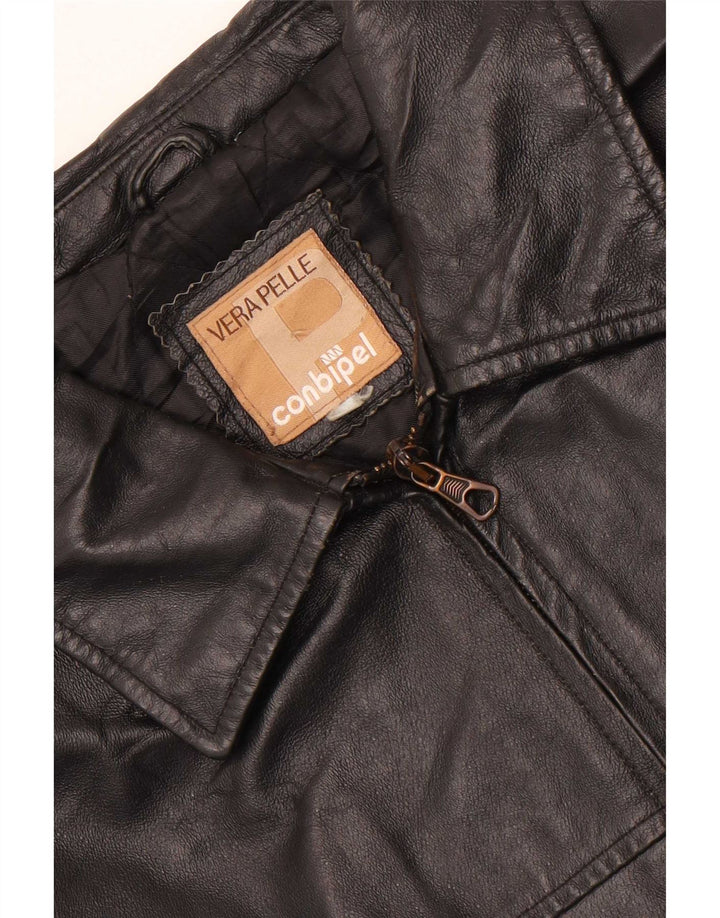 Conbipel Mens Leather Jacket UK 38 Medium Black Leather
