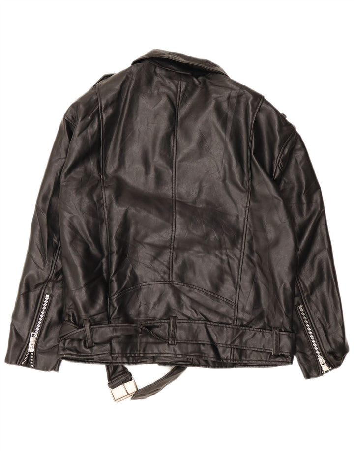 ZARA Damen Übergroße Kunstleder-Bikerjacke UK 10 Small Schwarz