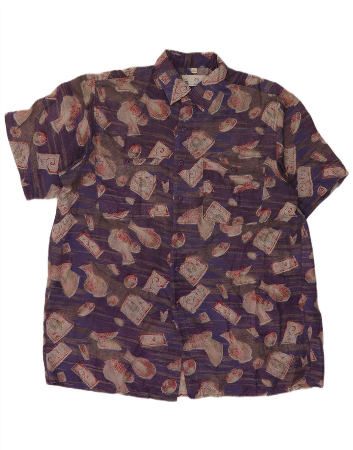 Nuova camicia a maniche corte da uomo veloce taglia 39/40 seta patchwork viola medio