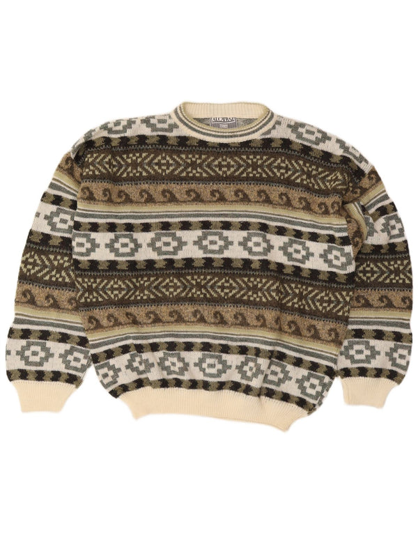 Maglione girocollo da uomo Alcatraz, maglione grande, lana Fair Isle color kaki