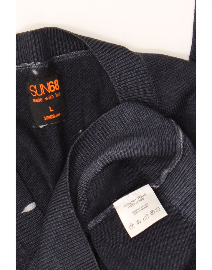 Sun68 Damen-Pullover mit V-Ausschnitt, UK 16, Größe L, marineblaue Wolle