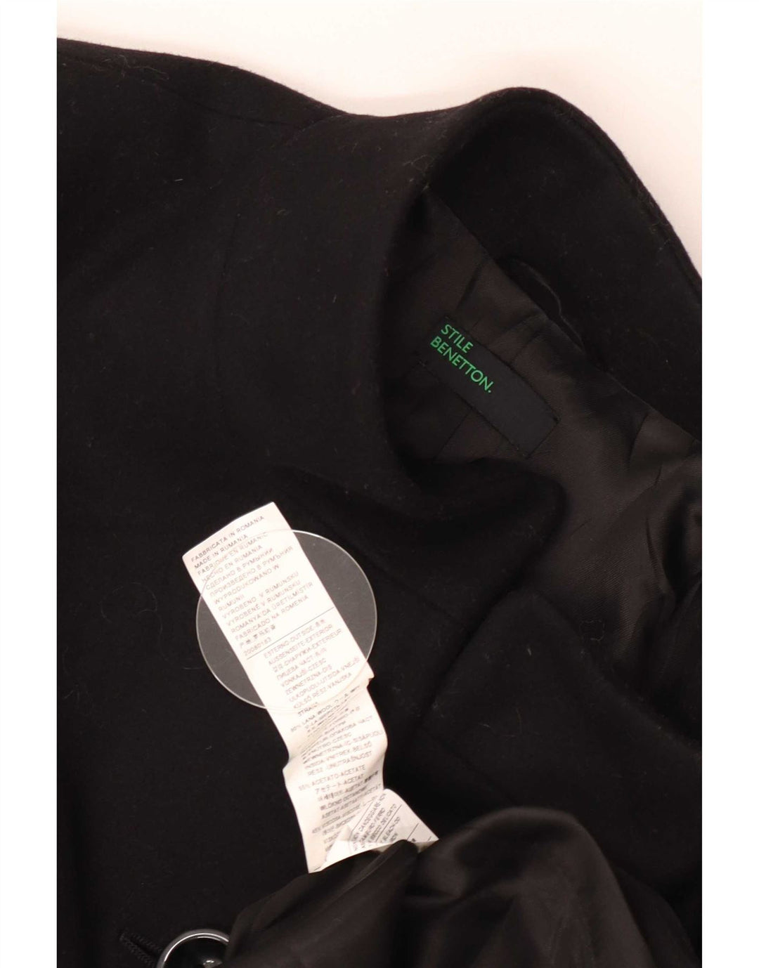 Benetton Dame Overfrakke IT 42 Medium Sort Uld