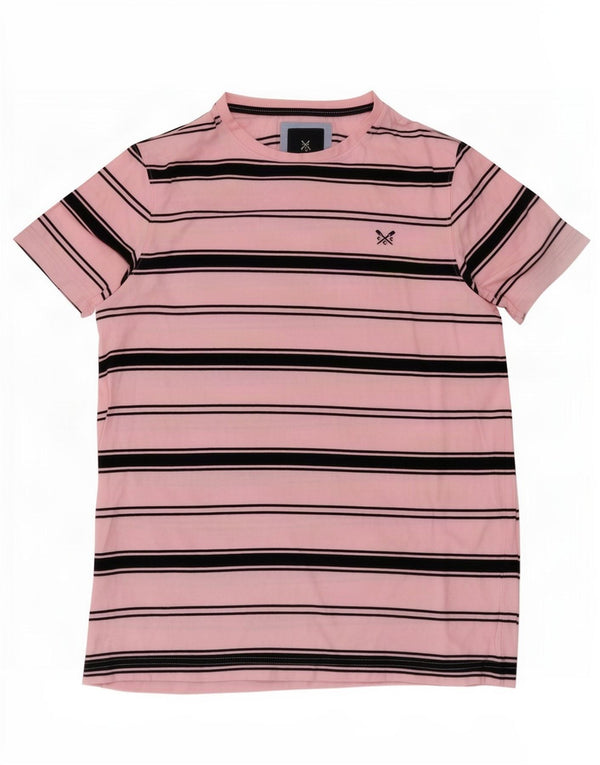 Crew Clothing T-Shirt Homme Coton Rayé Rose Moyen