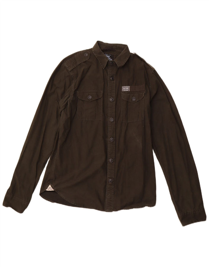 SUPERDRY Mens Military Shirt Large Khaki Cotton