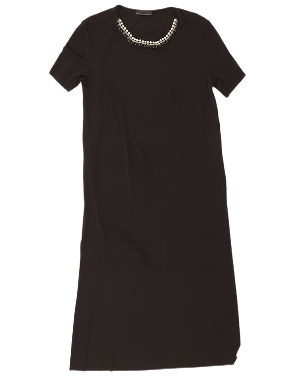 Zara Damen Maxikleid UK 12 Medium Schwarz Polyester