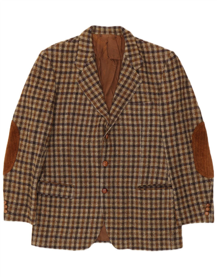 Egon Von Furstenberg Mens 3 Button Blazer Jacket EU 50 Large Brown Gingham