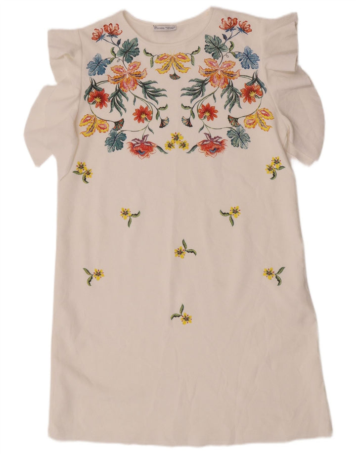 Abito a trapezio da donna Zara UK 14 Poliestere floreale bianco medio
