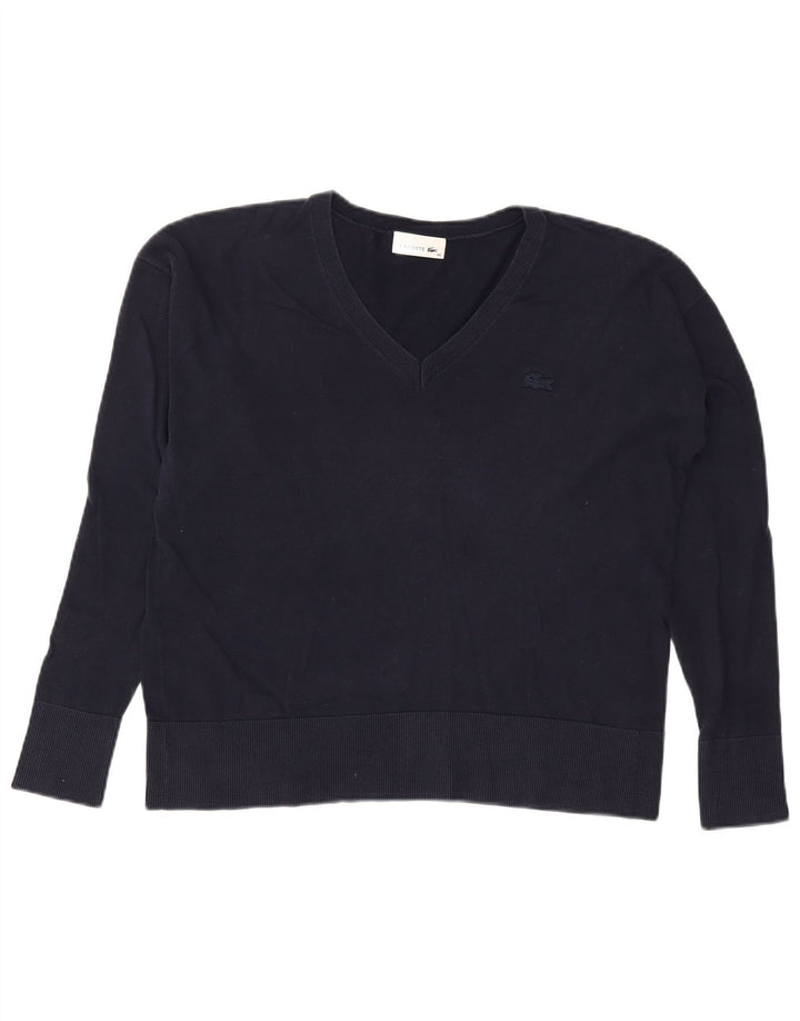 Lacoste Damski sweter z dekoltem w kształcie litery V, rozmiar 40, średni granatowy, bawełniany