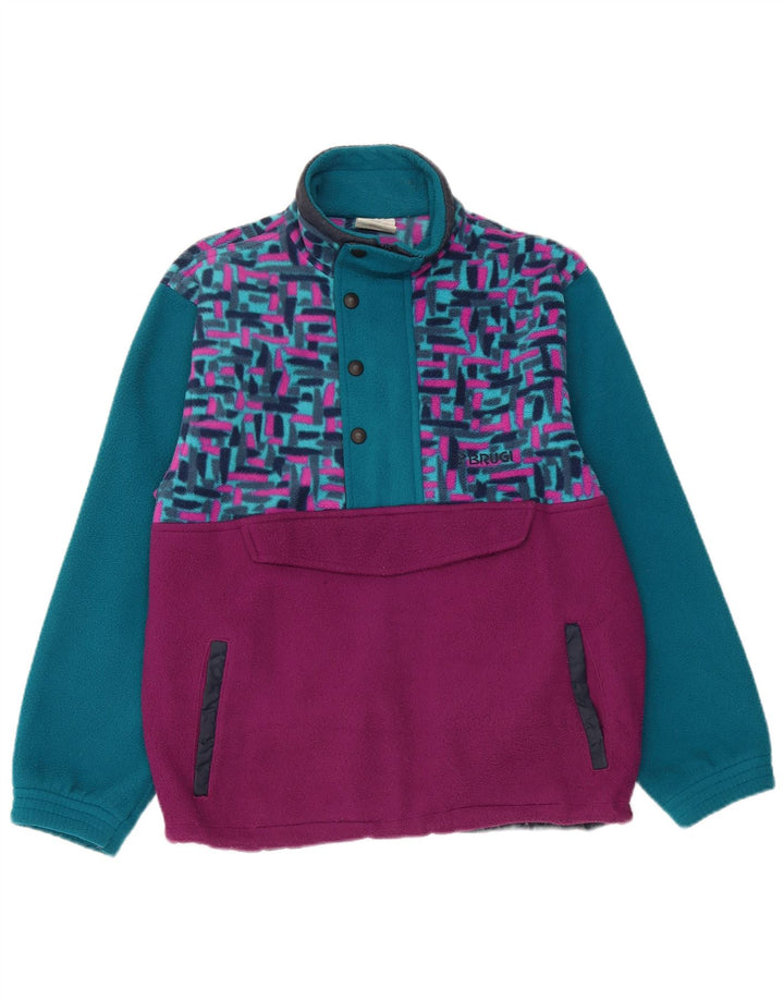 Brugi Pull polaire à col zippé pour homme Petit polyester géométrique bleu