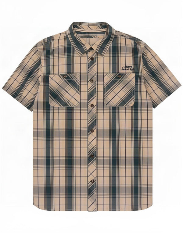 Weird Fish Mens Short Sleeve Shirt Medium Green Plaid Cotton