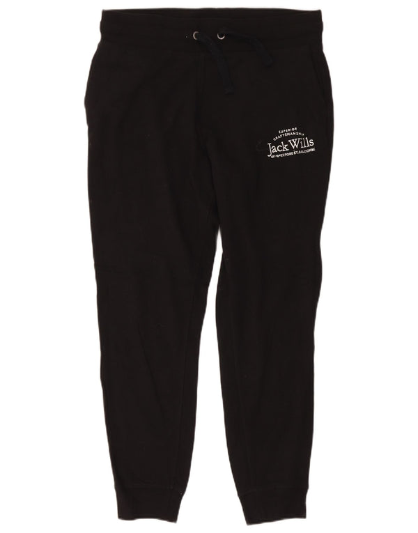 Jack Wills Womens Crop Tracksuit Trousers Joggers UK 12 Medium Black Cotton