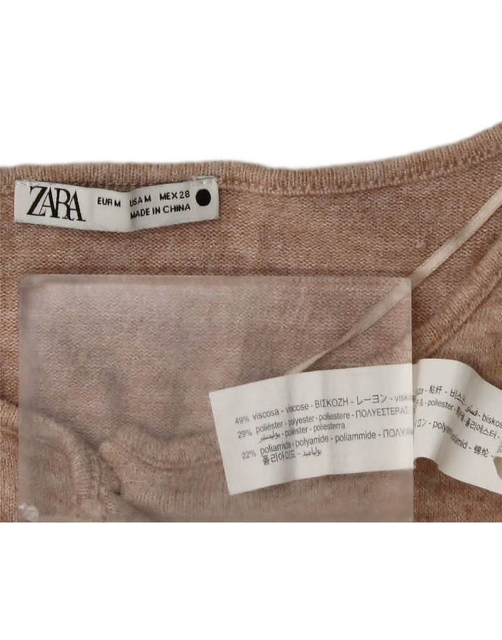 Zara Womens Crop Cardigan Sweater UK 14 Medium Beige Viscose