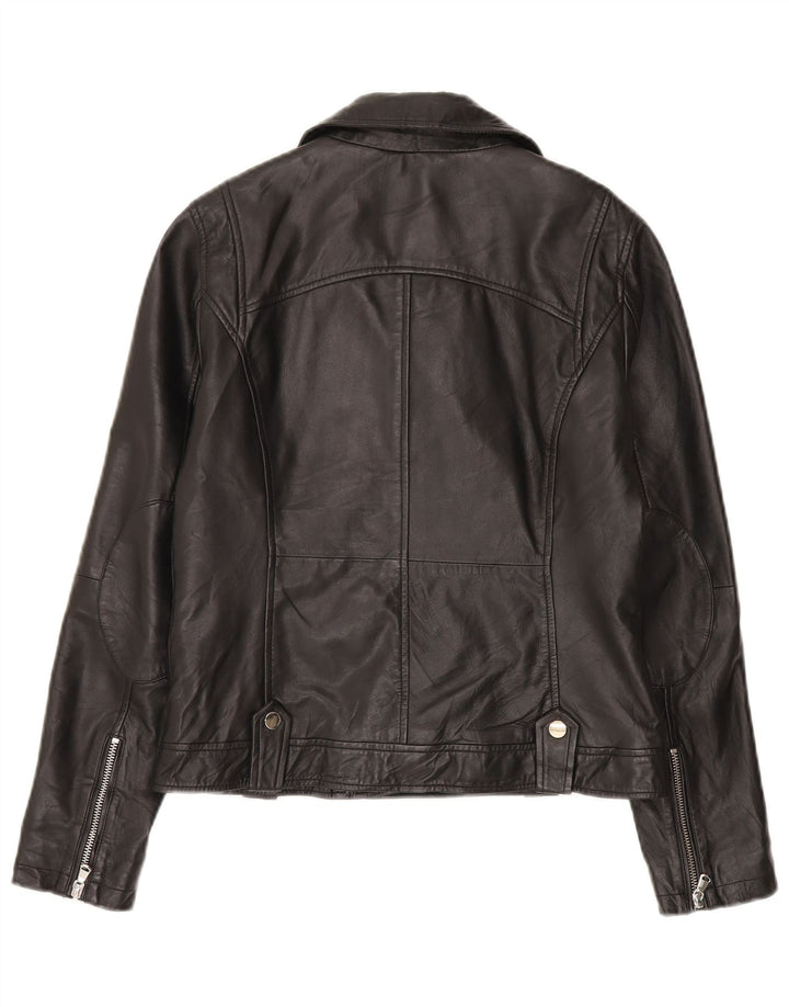 Conbipel Womens Leather Biker Jacket IT 40 Small Black Leather