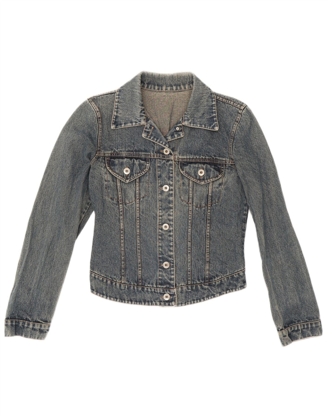 Giacca in denim vintage da donna corta UK 4 XS blu