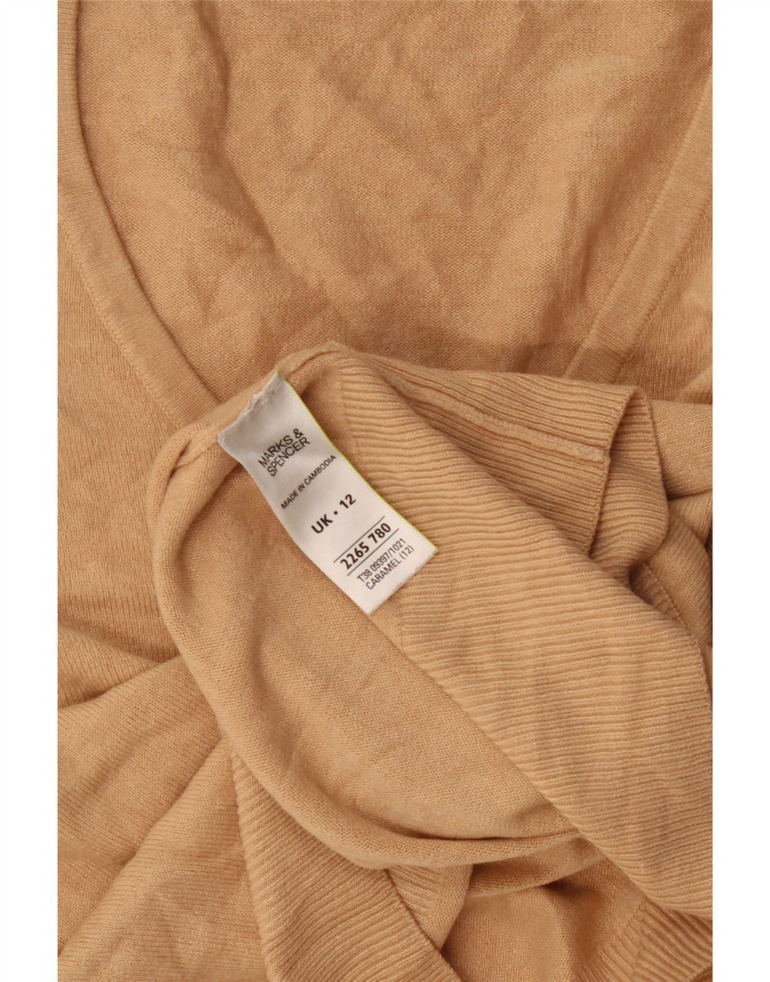 Marks & Spencer Dame V-hals sweater UK 12 Medium Beige Akryl