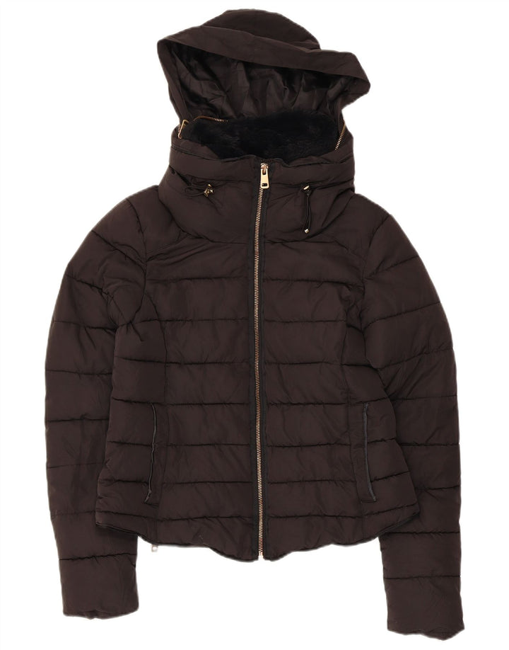 Zara Womens Hooded Padded Jacket UK 10 Small Black Polyester