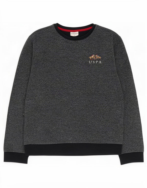 U.S. Polo Assn. Herren-Sweatshirt-Pullover aus mittelblauer, gesprenkelter Baumwolle