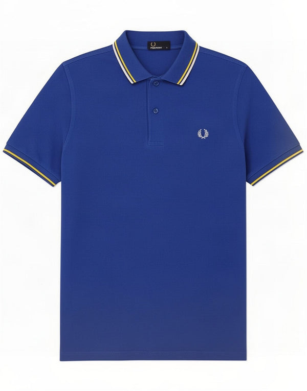Fred Perry Mens Polo Shirt Medium Blue Striped Cotton