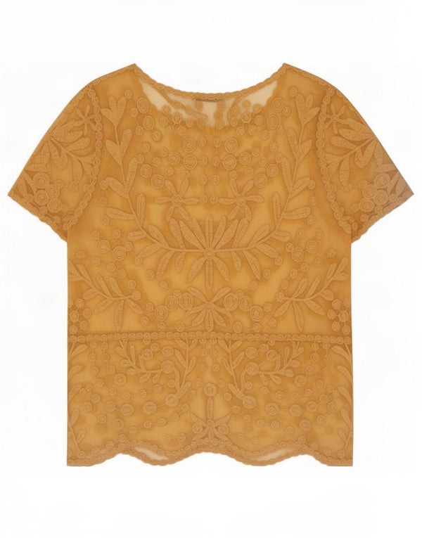 Zara Top transparente de encaje para mujer UK 44 Nylon floral amarillo grande