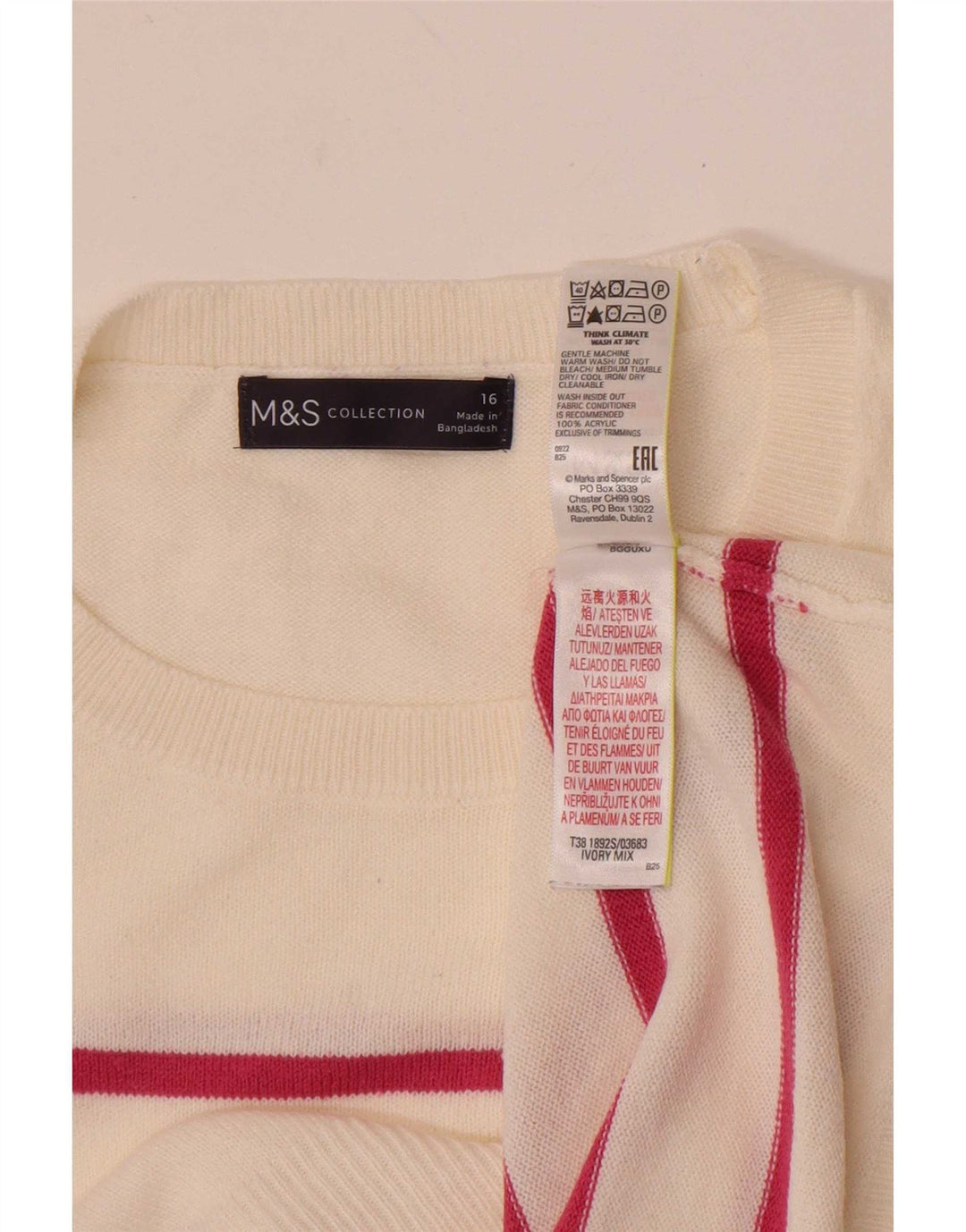 Marks & Spencer Womens Crew Neck Jumper Sweater UK 16 Large Off White