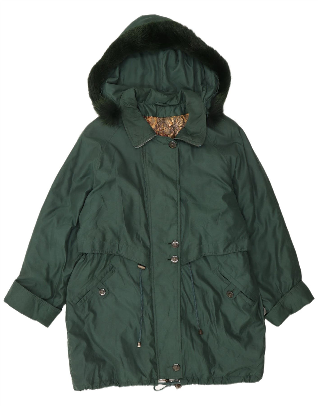 Vintage Womens Hooded Oversized Parka Jacket UK 16 Large Green Polyester