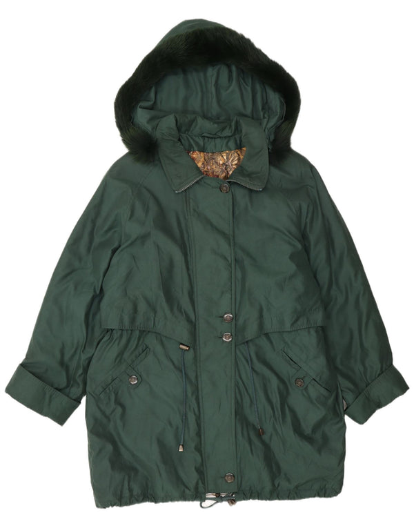 Jachetă parka supradimensionată cu glugă vintage pentru femei UK 16 Poliester verde mare