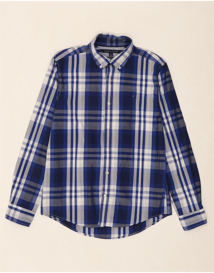 TOMMY HILFIGER Mens Shirt Medium Blue Check Cotton Vintage Tommy Hilfiger and Second-Hand Tommy Hilfiger from Messina Hembry 