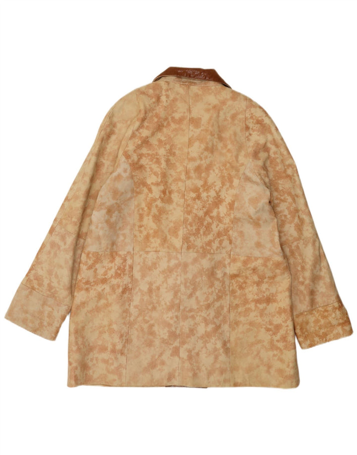Vintage Womens Oversized Leather Coat EU 40 Medium Beige Tie Dye Leather
