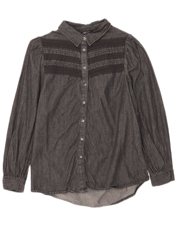 Marks & Spencer Womens Denim Shirt UK 12 Medium Black Striped Cotton