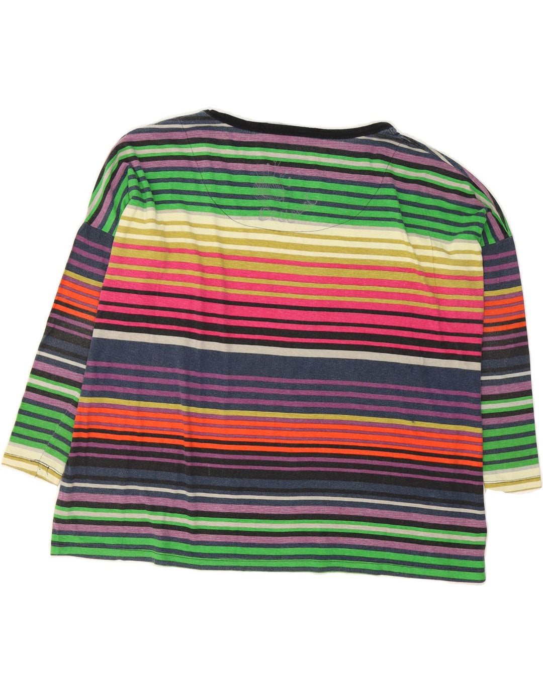 DESIGUAL Womens Graphic Top 3/4 Sleeve UK 14 Medium Multicoloured Striped Vintage Desigual and Second-Hand Desigual from Messina Hembry 