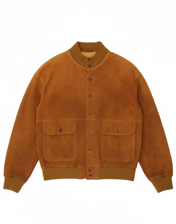 Vintage Mens Suede Bomber Jacket IT 52 XL Beige Leather