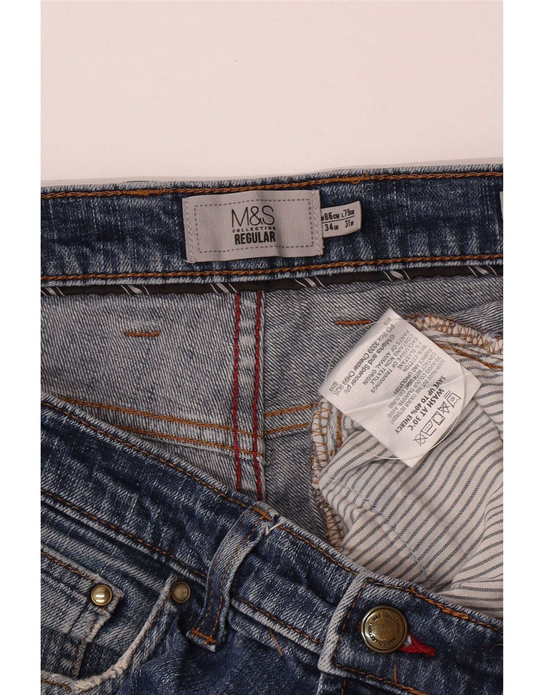 Marks & Spencer Mens Regular Straight Jeans W34 L29 Blue Cotton