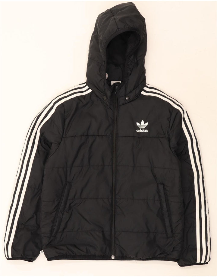 Adidas Boys Hooded Padded Jacket 11-12 Years Black Polyester