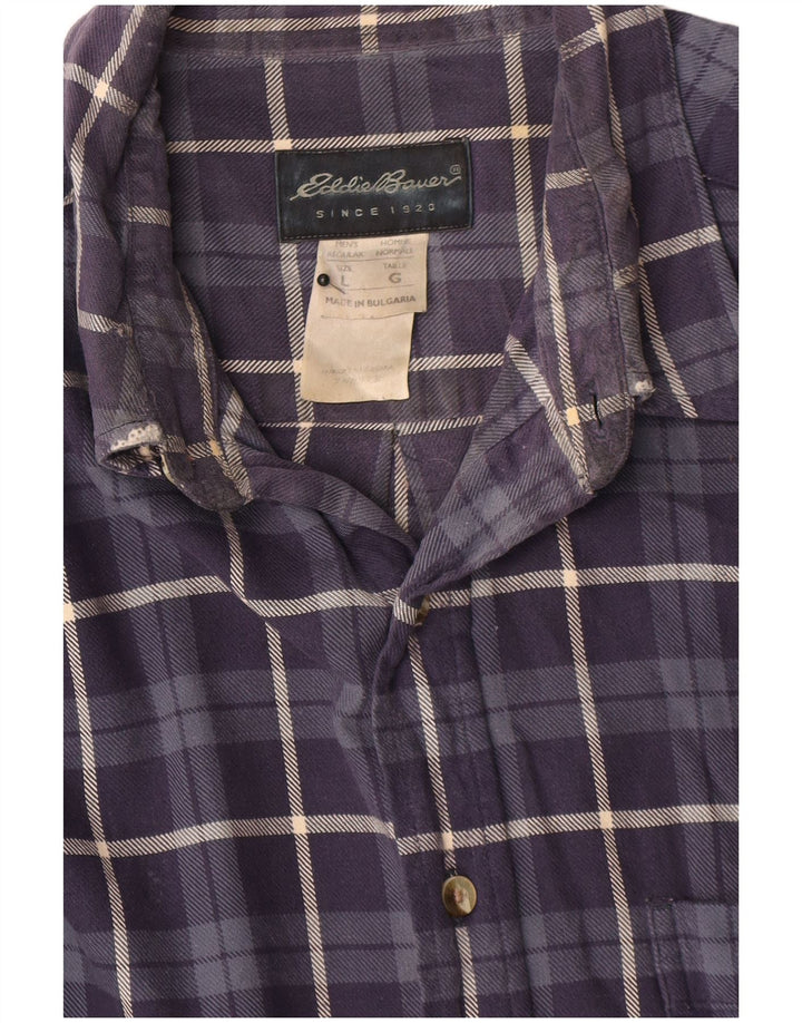 Eddie Bauer Mens Flannel Shirt Large Navy Blue Check Cotton