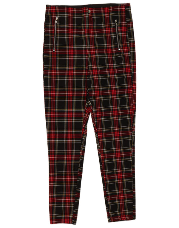 Zara Mujer Pantalón Casual Pitillo XL W36 L27 Viscosa A Cuadros Negro