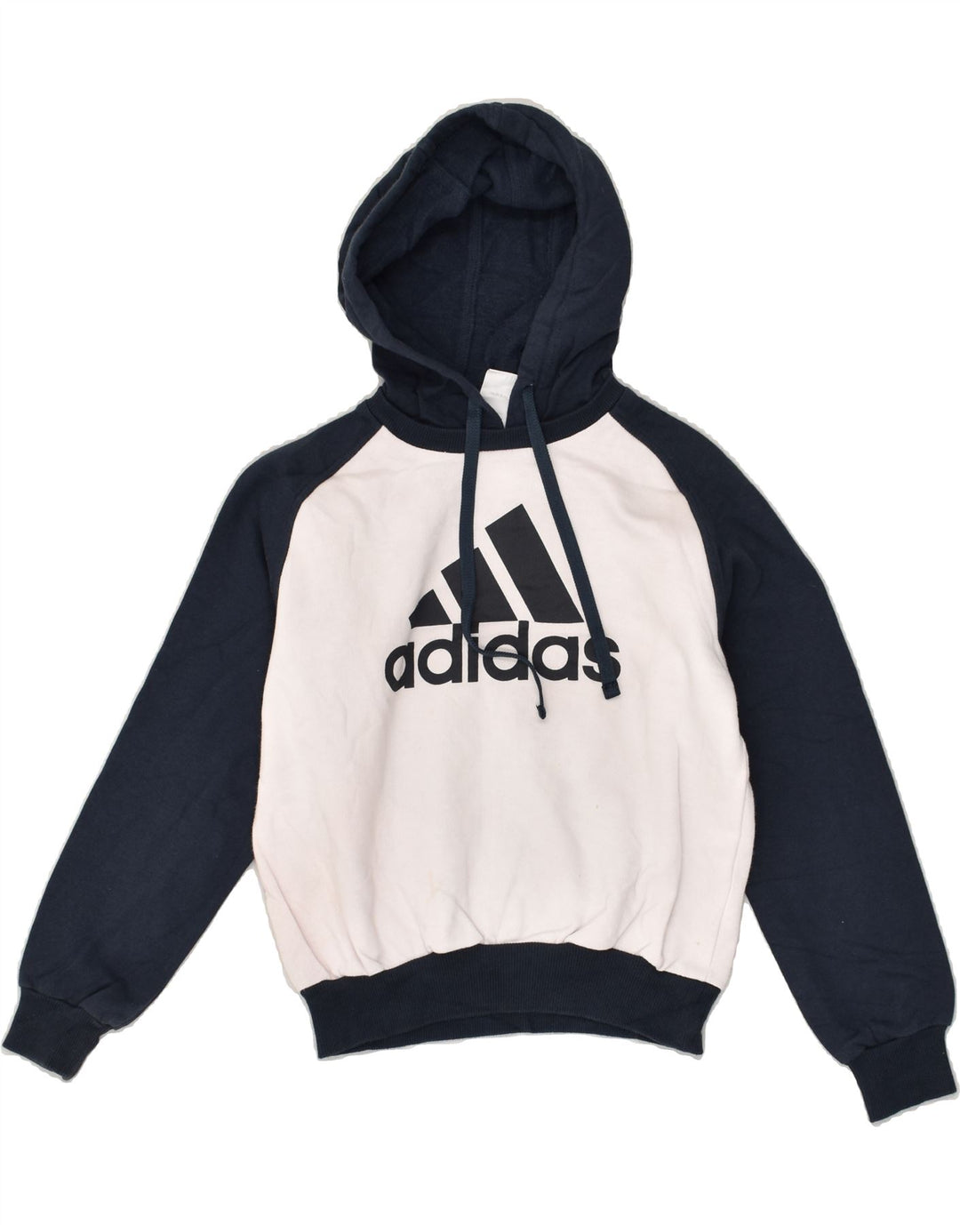 ADIDAS Boys Graphic Hoodie Jumper 9-10 Years Off White Colourblock Cotton | Vintage Adidas | Thrift | Second-Hand Adidas | Used Clothing | Messina Hembry 