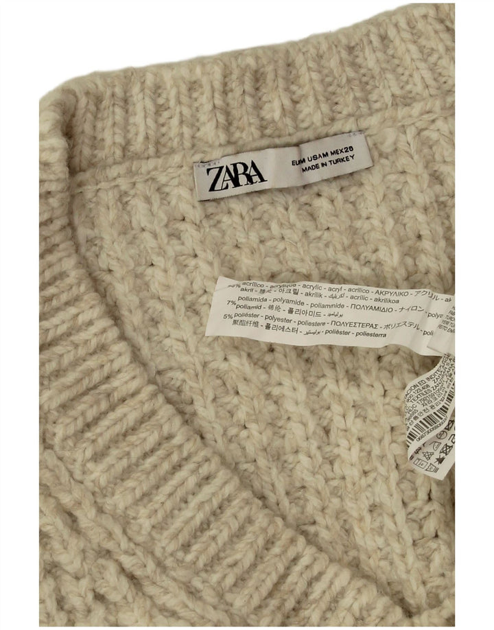 Übergroßer Pullover mit V-Ausschnitt von Zara für Damen, UK 14, mittelbeigefarbenes Acryl