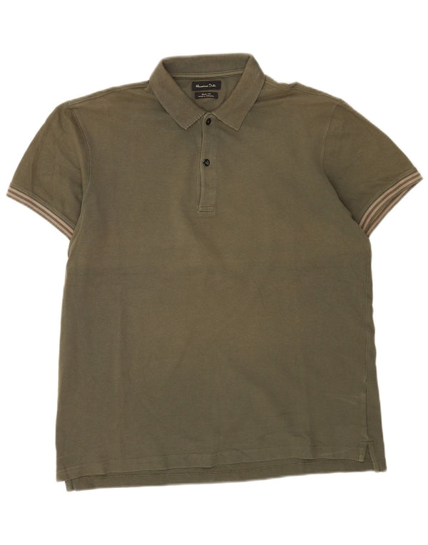 Massimo Dutti Mens Slim Fit Polo Shirt XL Khaki Striped